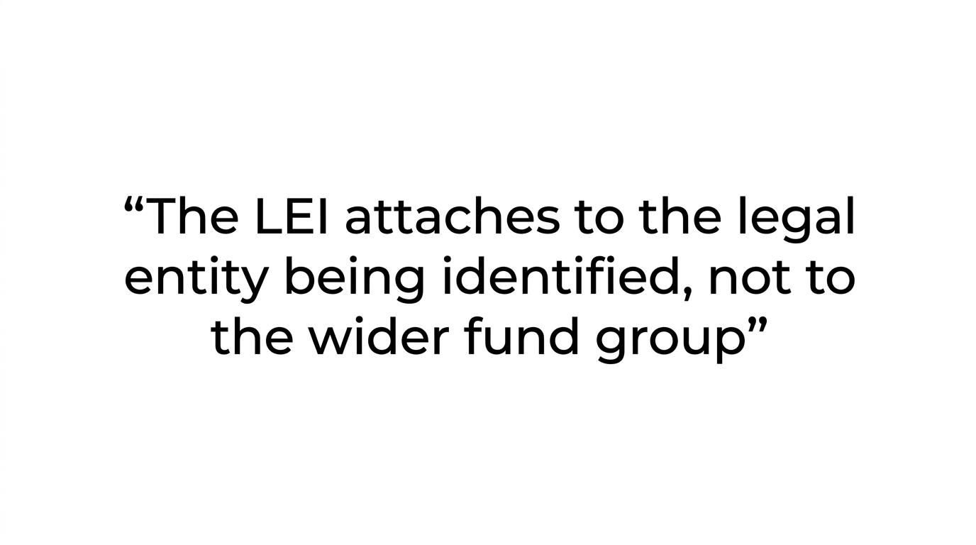 Highlighted quote stating that one LEI does not cover a whole fund ecosystem.