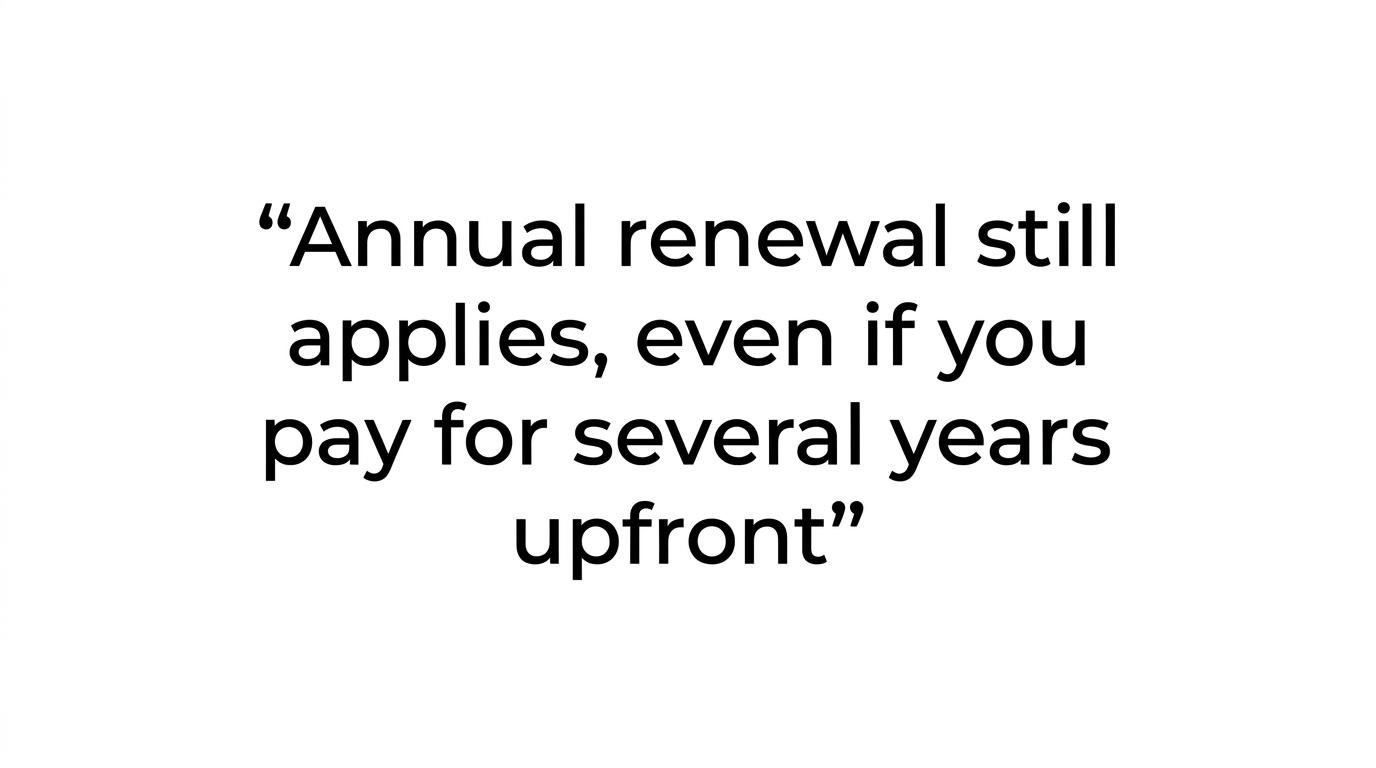 Quote card highlighting that a five-year LEI plan does not remove the need for annual review.